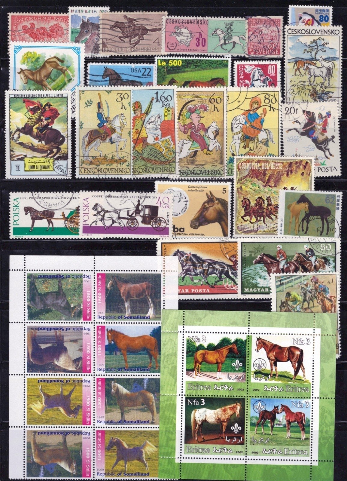Horses Stamp Collection 4 Stock Pages Sets Singles 149 Stamps Mint/Used ZAYIX