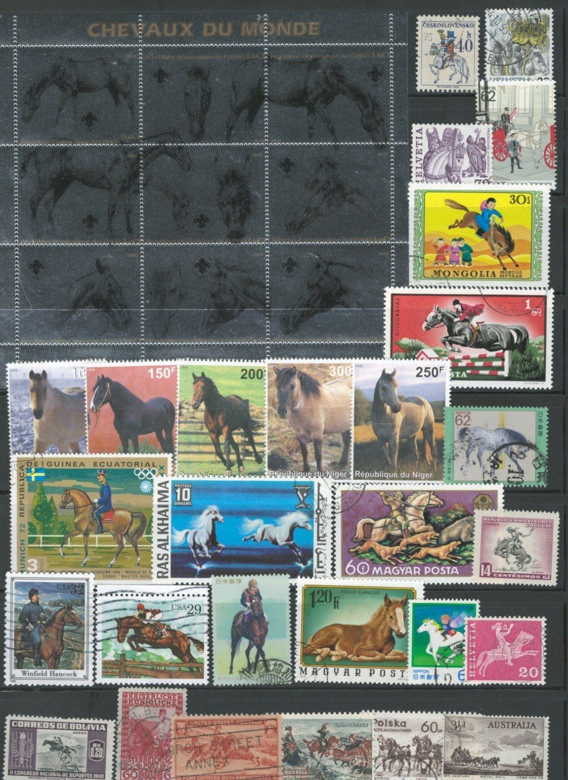 Horses Stamp Collection 4 Stock Pages Sets Singles 149 Stamps Mint/Used ZAYIX