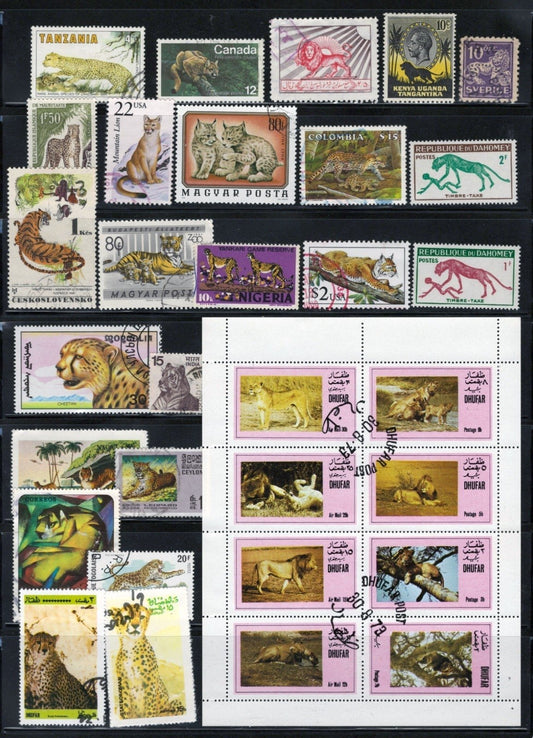 Wild Cats Stamp Collection 4 Stock Pages Sets Singles 110 Stamps Mint/Used ZAYIX