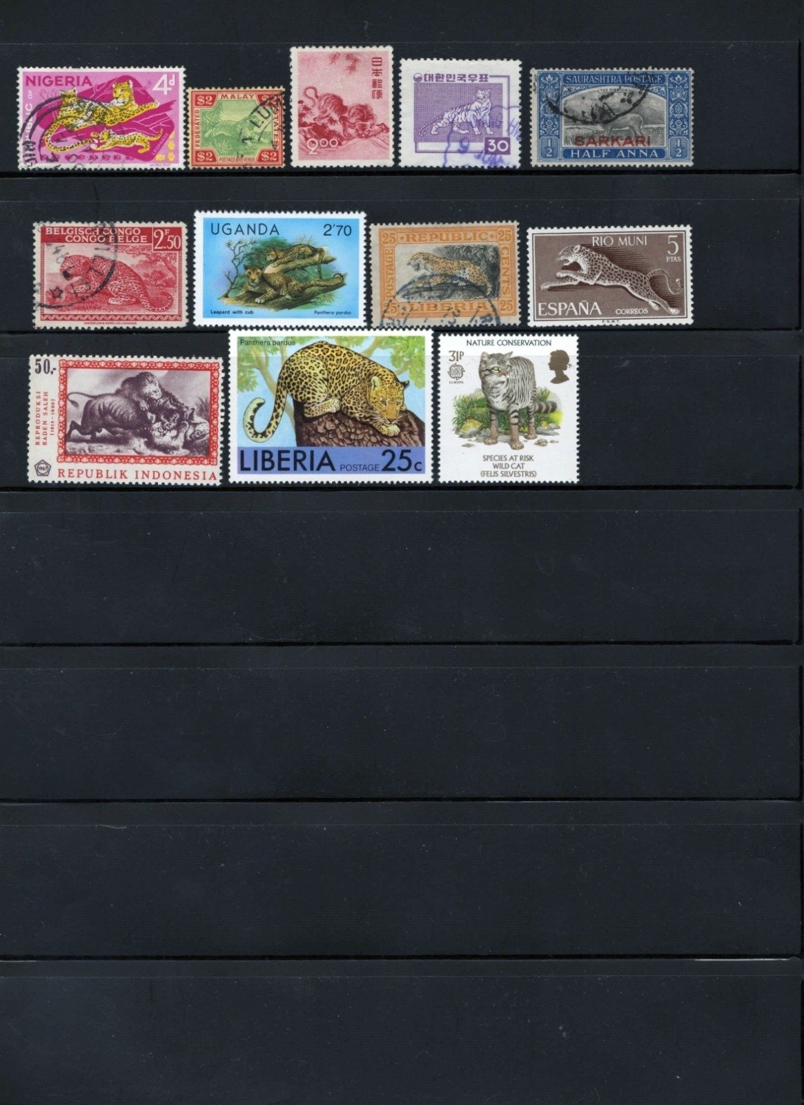 Wild Cats Stamp Collection 4 Stock Pages Sets Singles 110 Stamps Mint/Used ZAYIX