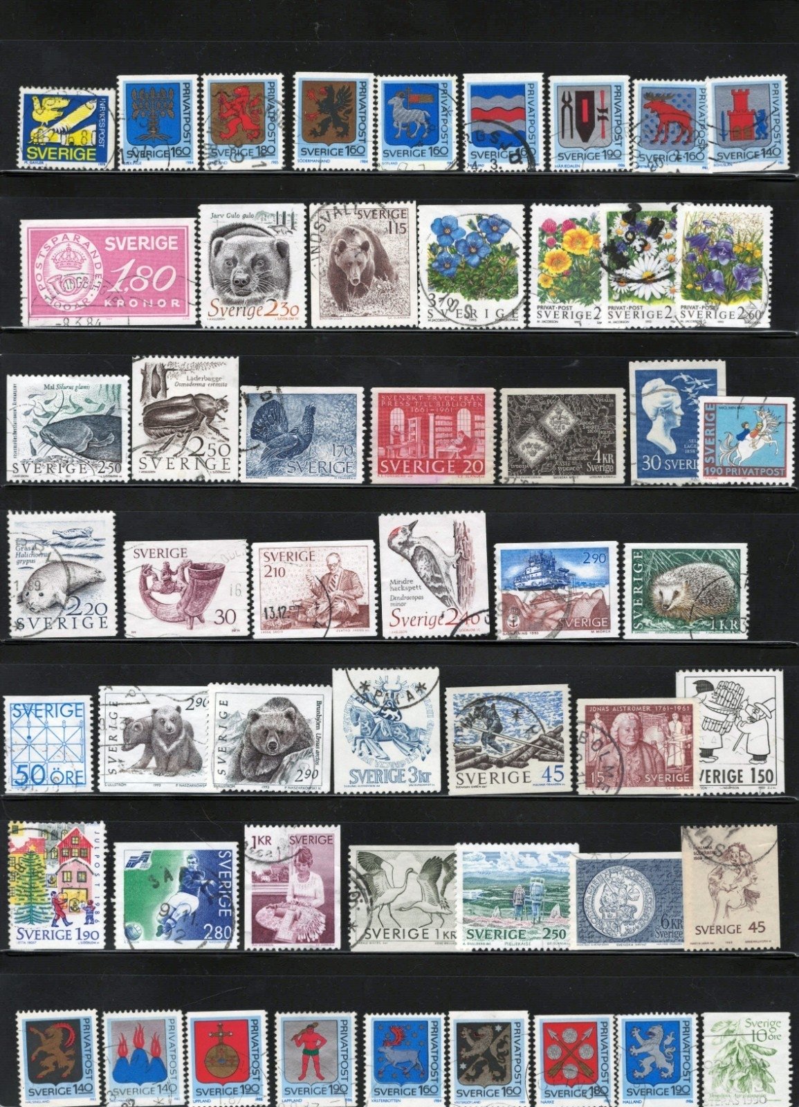 Sweden Stamp Collection 5 Stock Pages Sets Singles 251 Stamps Used ZAYIX
