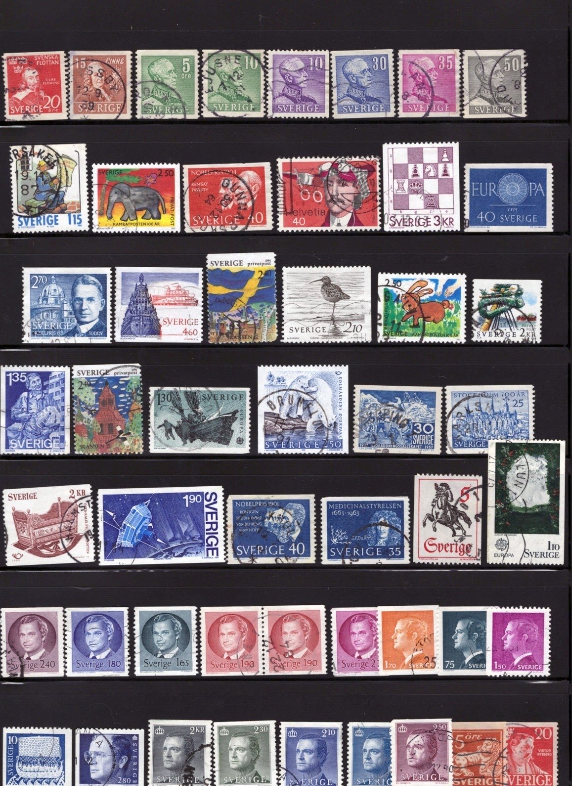 Sweden Stamp Collection 5 Stock Pages Sets Singles 251 Stamps Used ZAYIX