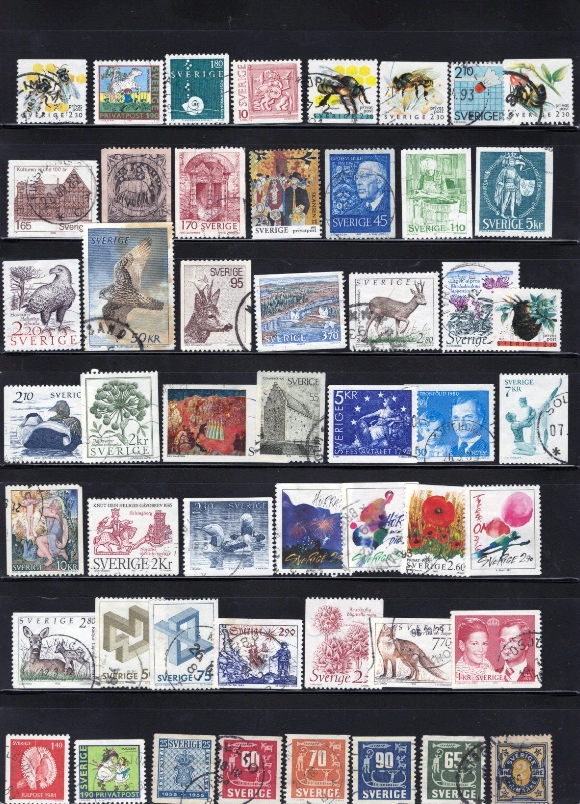 Sweden Stamp Collection 5 Stock Pages Sets Singles 251 Stamps Used ZAYIX
