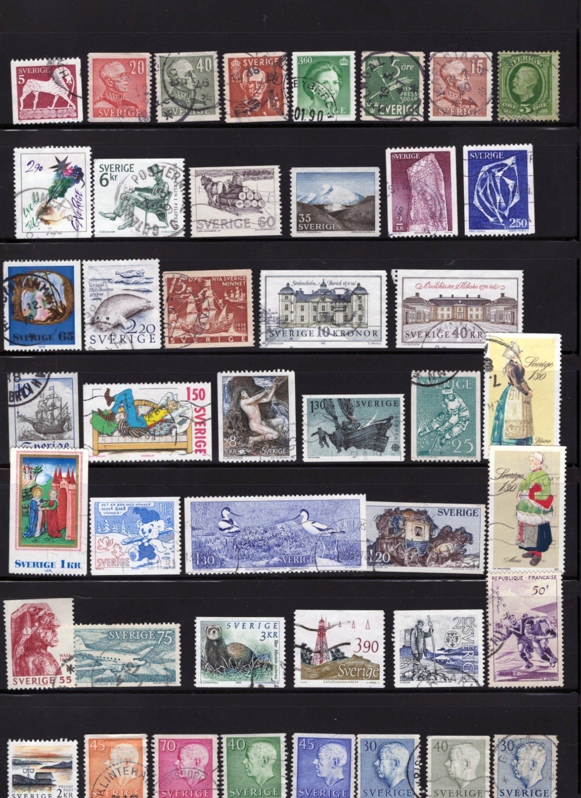 Sweden Stamp Collection 5 Stock Pages Sets Singles 251 Stamps Used ZAYIX