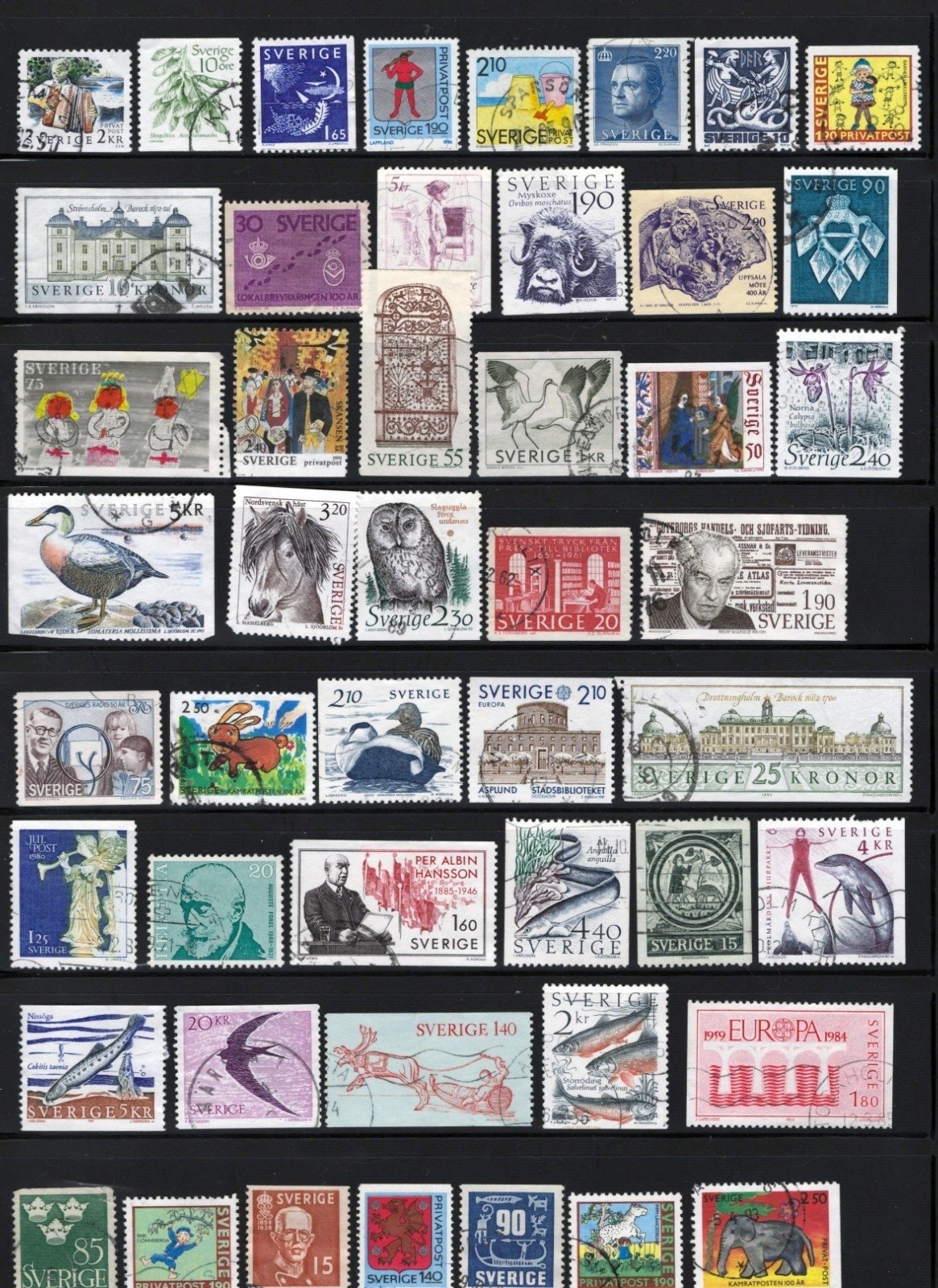 Sweden Stamp Collection 5 Stock Pages Sets Singles 253 Stamps Used ZAYIX