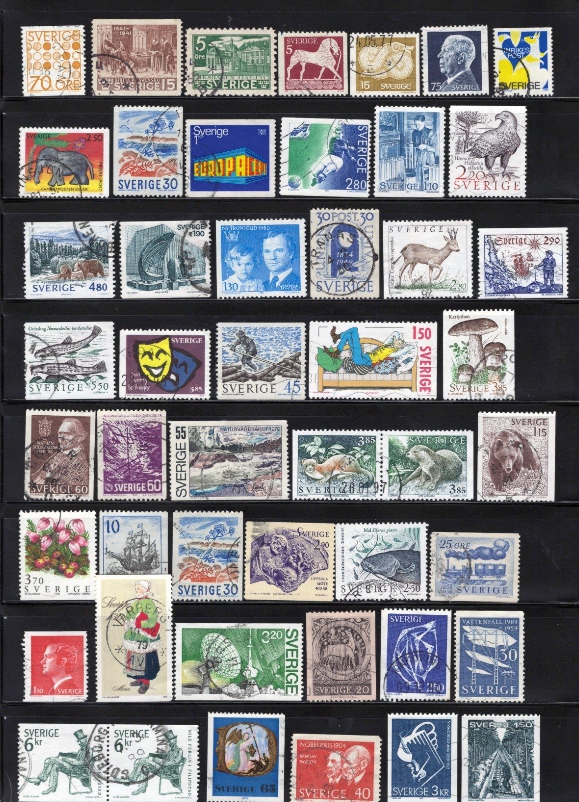 Sweden Stamp Collection 5 Stock Pages Sets Singles 253 Stamps Used ZAYIX