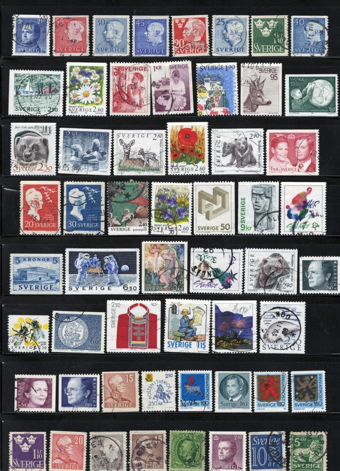 Sweden Stamp Collection 5 Stock Pages Sets Singles 253 Stamps Used ZAYIX