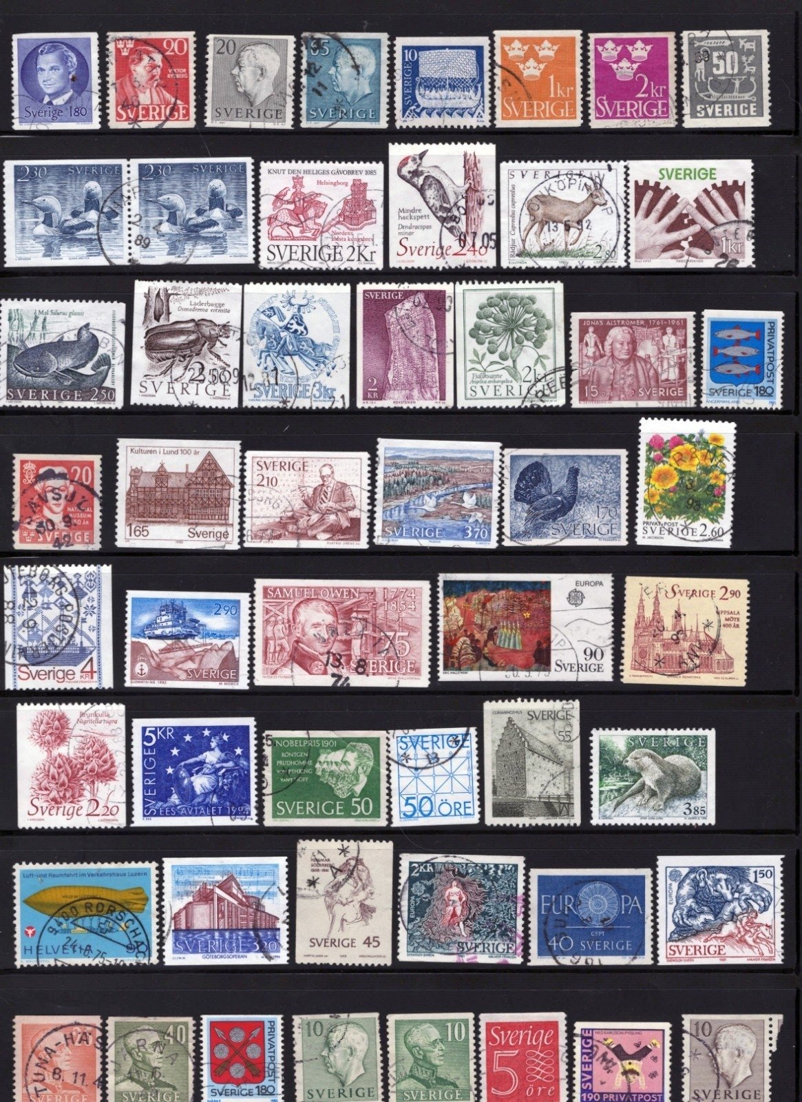 Sweden Stamp Collection 5 Stock Pages Sets Singles 253 Stamps Used ZAYIX
