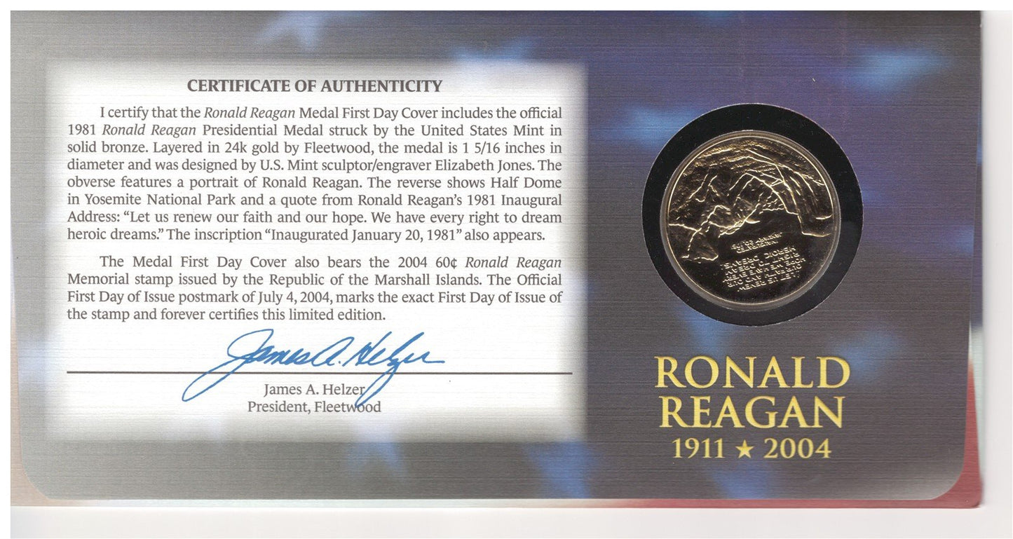 Ronald Reagan on Marshall Islands C225 MNH Mini-Sheet FDC Coin ZAYIX