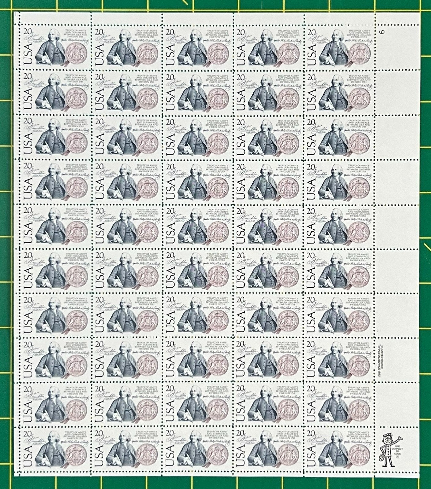 US 2036 Mint Sheet (MNH) Sweden Benjamin Franklin 20-Cent 1983 ZAYIX
