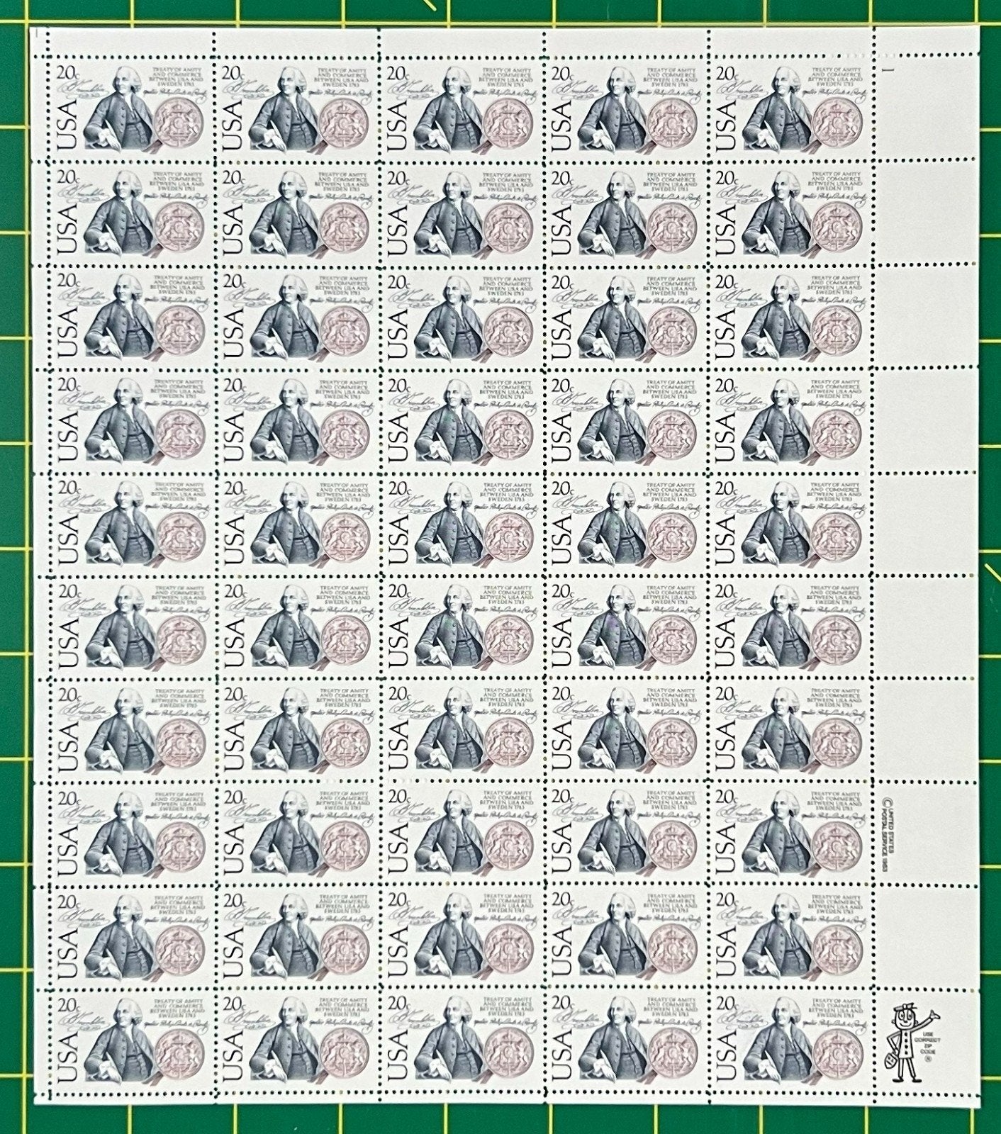 US 2036 Mint Sheet (MNH) Sweden Benjamin Franklin 20-Cent 1983 ZAYIX