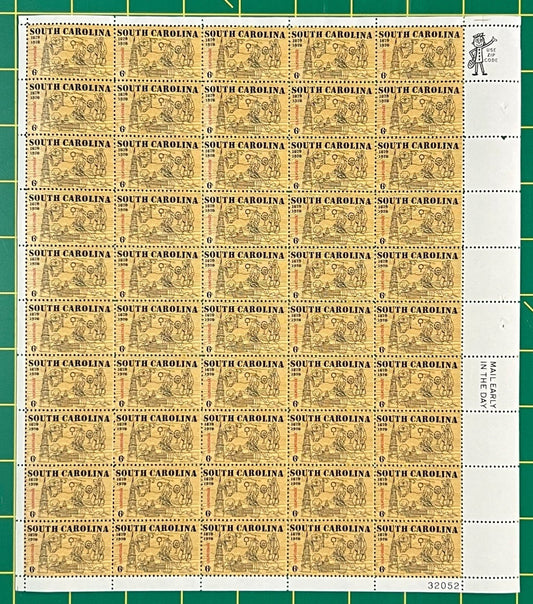 US 1407 Mint Sheet (MNH) South Carolina Founding 6-Cent 1970 ZAYIX