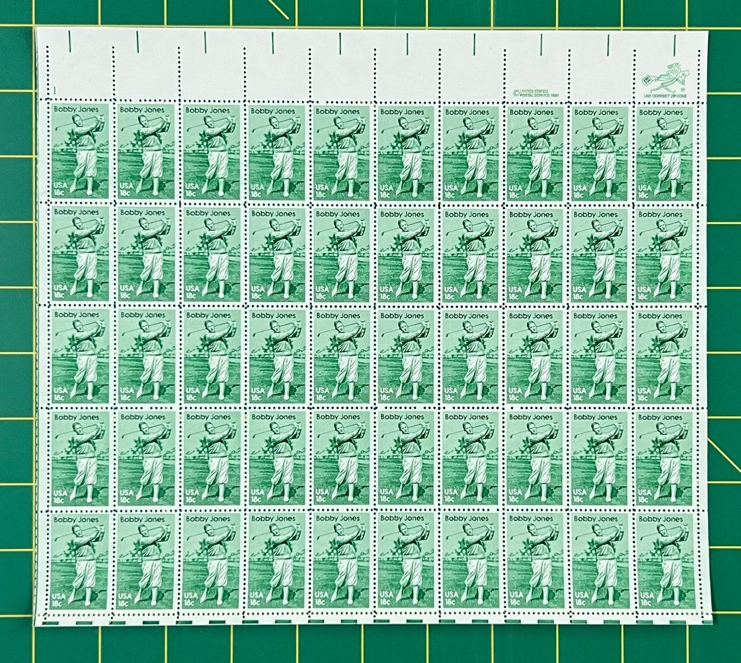 US 1933 Mint Sheet (MNH) Robert Bobby Jones Golf 18-Cent 1981 ZAYIX