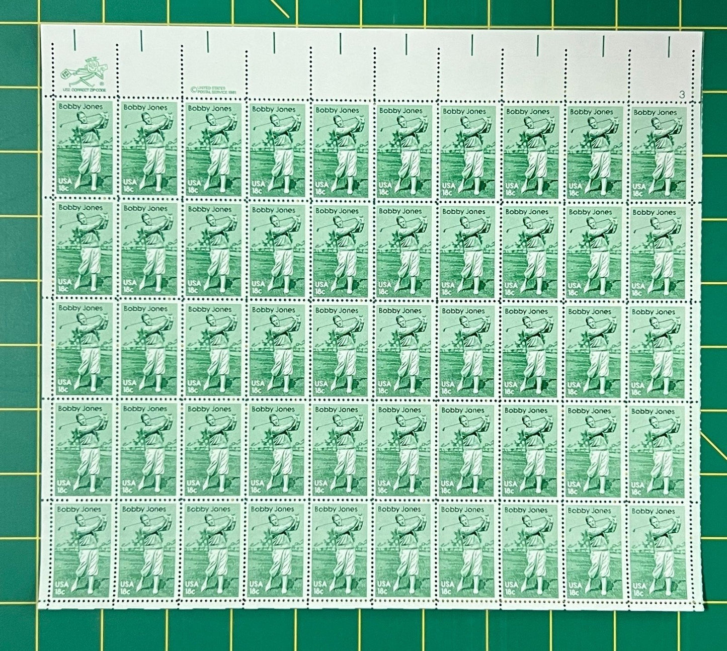 US 1933 Mint Sheet (MNH) Robert Bobby Jones Golf 18-Cent 1981 ZAYIX