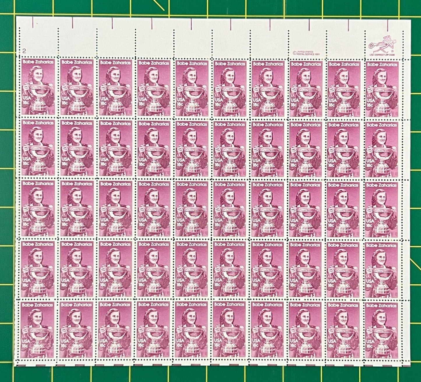 US 1932 Mint Sheet (MNH) Mildred Babe Didrikson Zaharias Athlete 18c 1981 ZAYIX