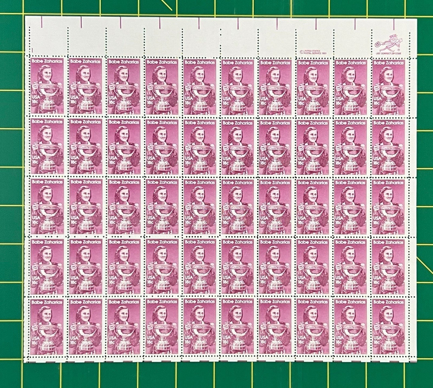 US 1932 Mint Sheet (MNH) Mildred Babe Didrikson Zaharias Athlete 18c 1981 ZAYIX