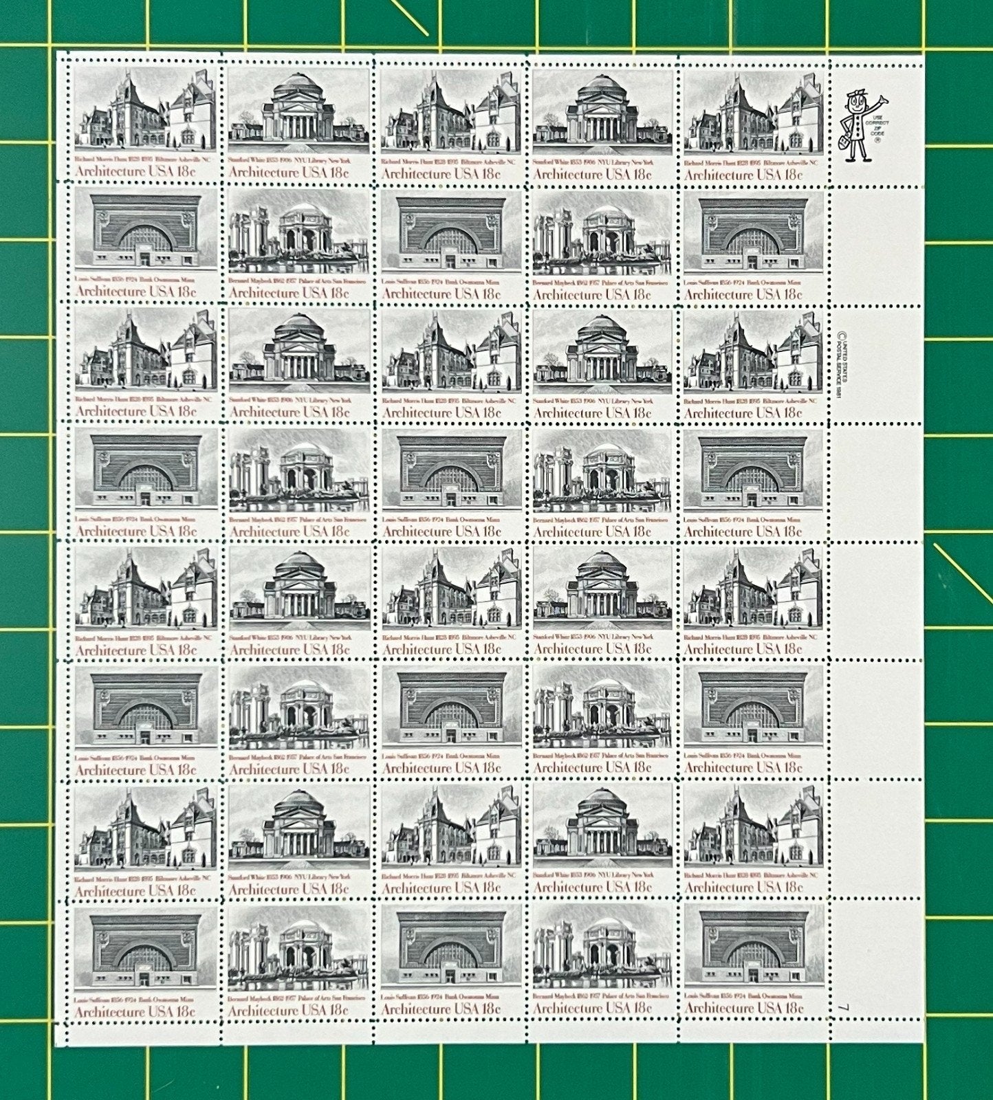 US 1928-1931 Mint Sheet (MNH) Architecture Block of 4, 18-Cent 1981 ZAYIX