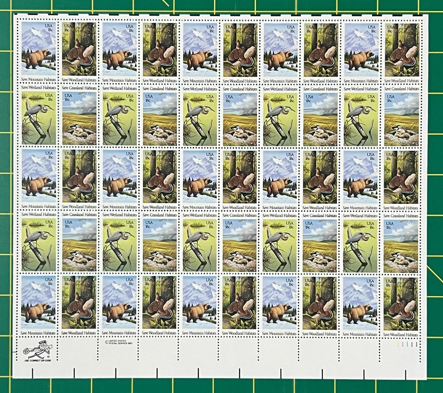 US 1921-1924 Mint Sheet (MNH) Wildlife Habitats Block of 4, 18-Cent 1981 ZAYIX