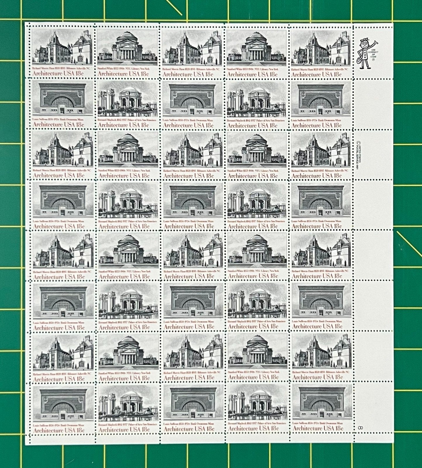 US 1928-1931 Mint Sheet (MNH) Architecture Block of 4, 18-Cent 1981 ZAYIX