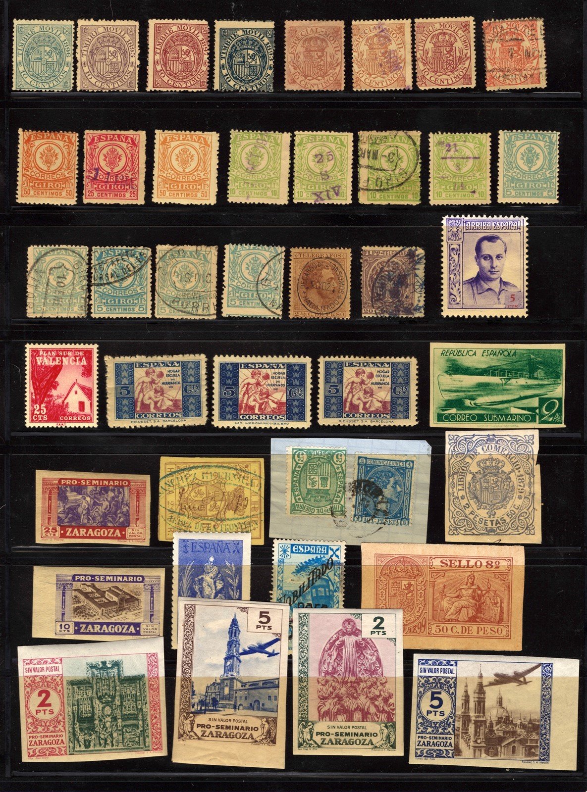 Spain Revenues, Locals, BOB, Labels Collection 2 Pages Mint & Used ZAYIX
