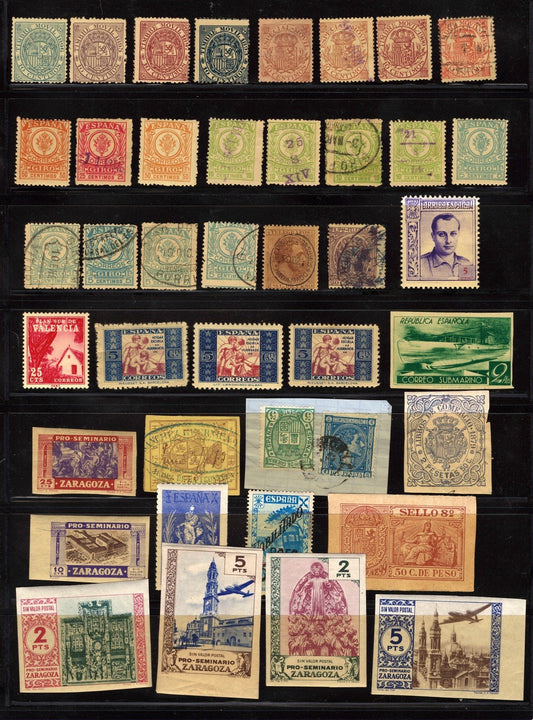 Spain Revenues, Locals, BOB, Labels Collection 2 Pages Mint & Used ZAYIX