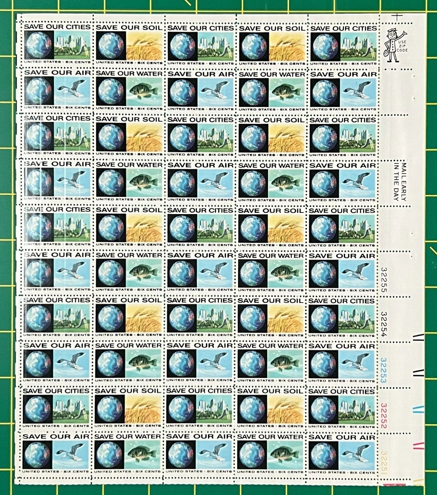 US 1410-1413 Mint Sheet (MNH) Anti Pollution Block-4 (PB10) 6-Cent 1970 ZAYIX