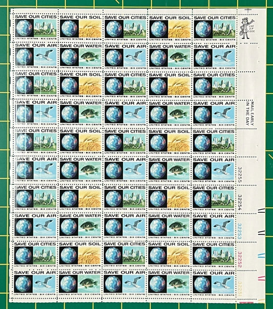 US 1410-1413 Mint Sheet (MNH) Anti Pollution Block-4 (PB10) 6-Cent 1970 ZAYIX