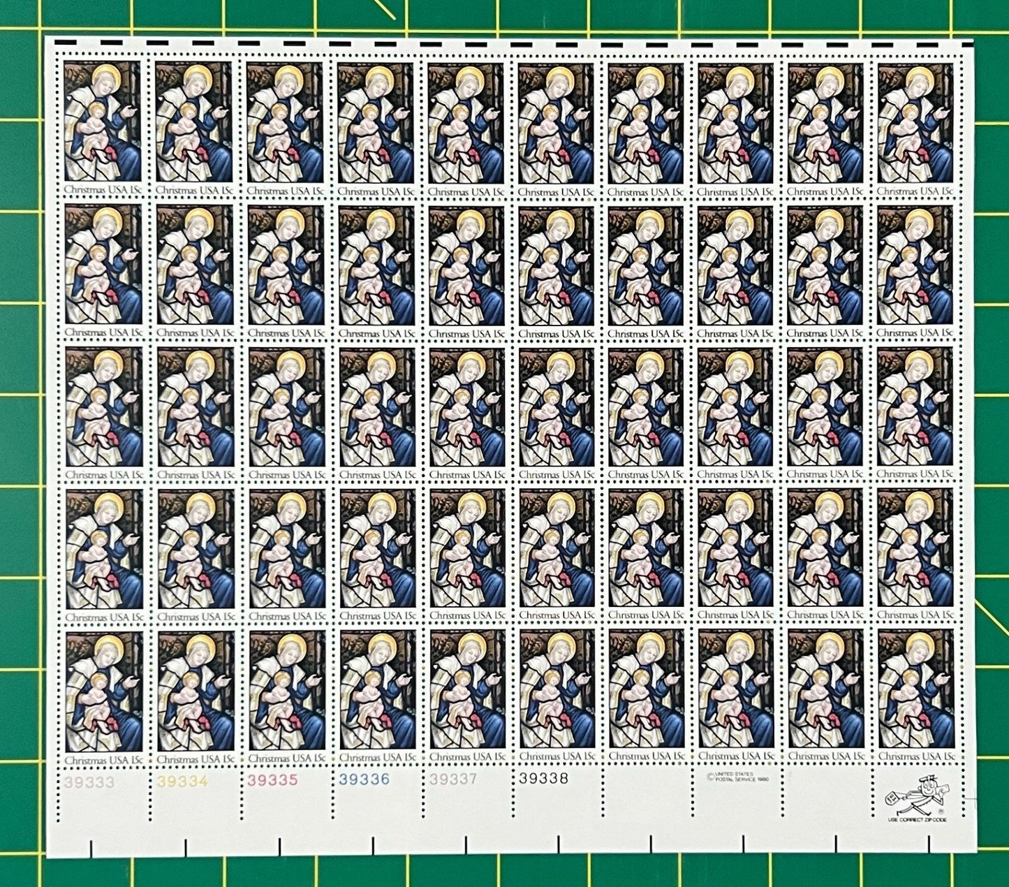 US 1842 Mint Sheet (MNH) Christmas Madonna & Child (PB12) 15-Cent 1980 ZAYIX