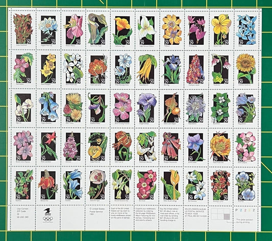 US 2647-2696 Mint Sheet (MNH) Wildflowers of America Sheet of 50, 29c 1992 ZAYIX
