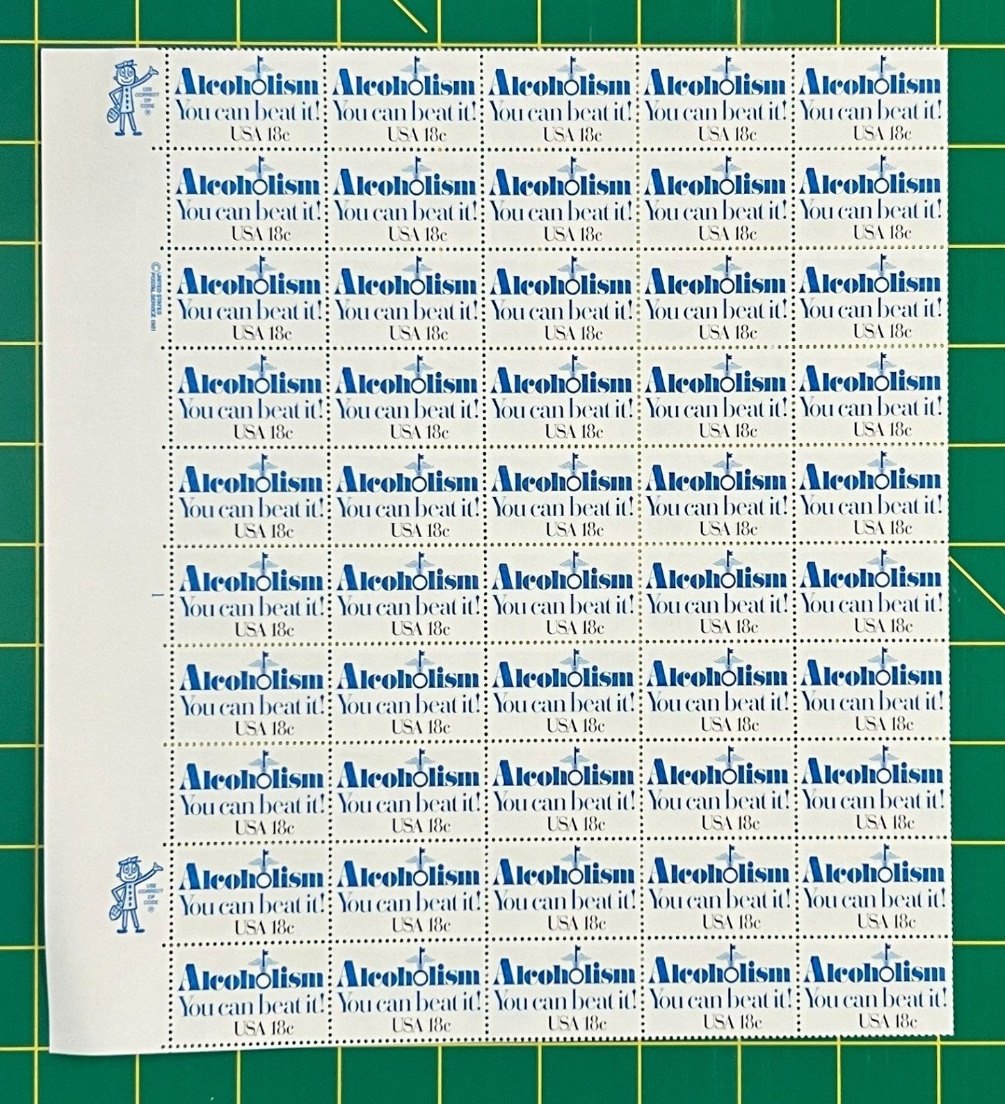 US 1927 Mint Sheet (MNH) Alcoholism (PB20) 18-Cent 1981 ZAYIX
