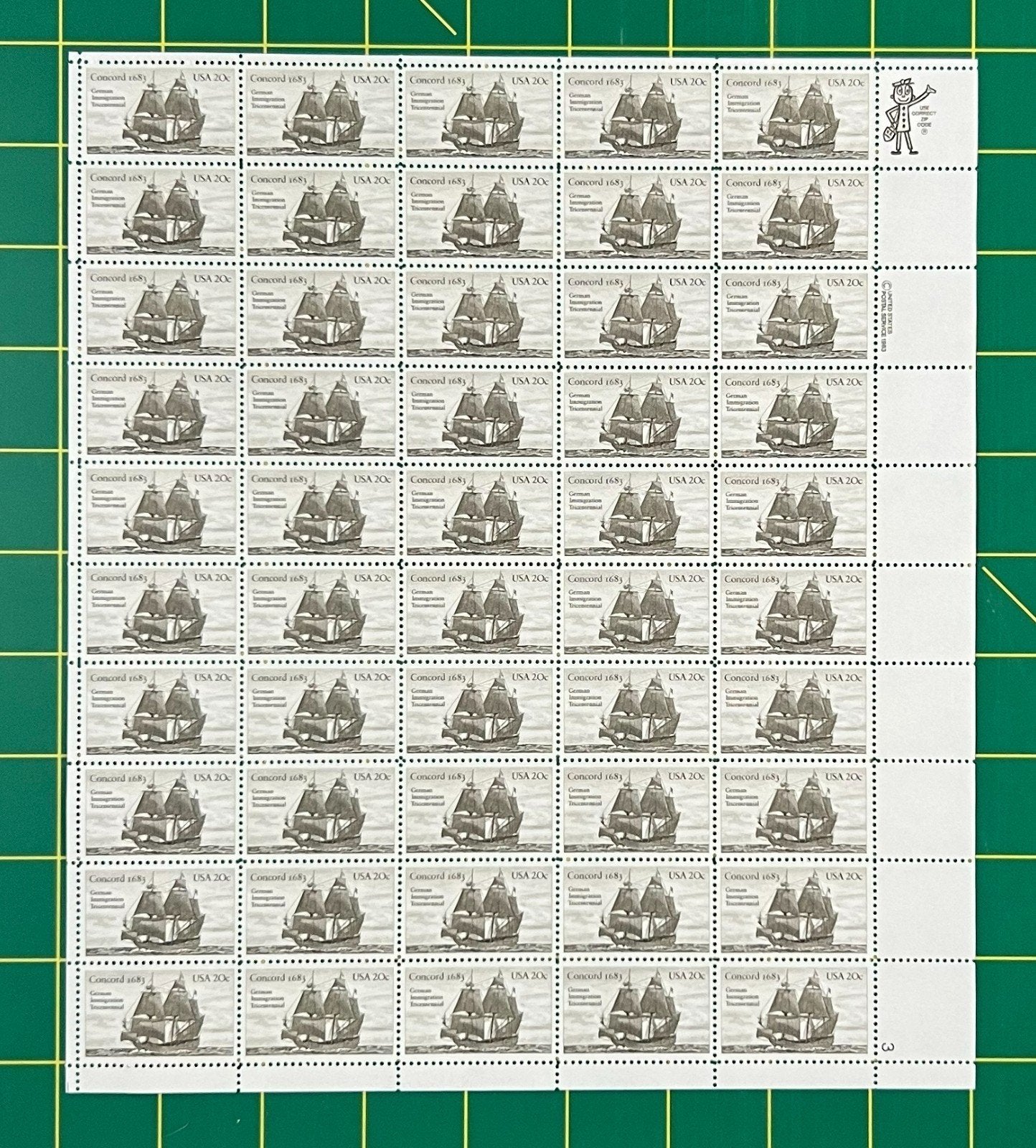 US 2040 Mint Sheet (MNH) German Immigration Tricentennial 20-Cent 1983 ZAYIX