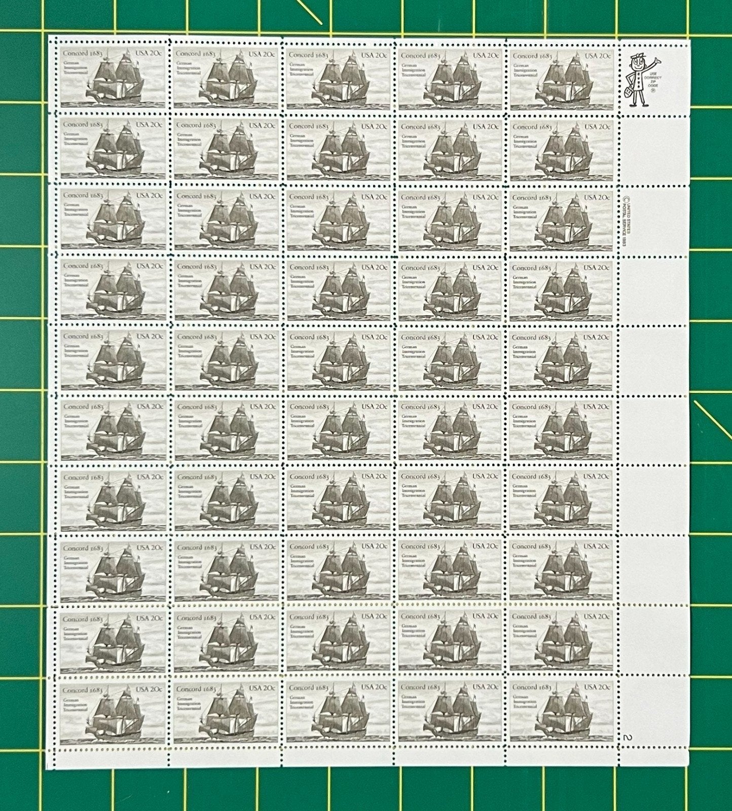 US 2040 Mint Sheet (MNH) German Immigration Tricentennial 20-Cent 1983 ZAYIX