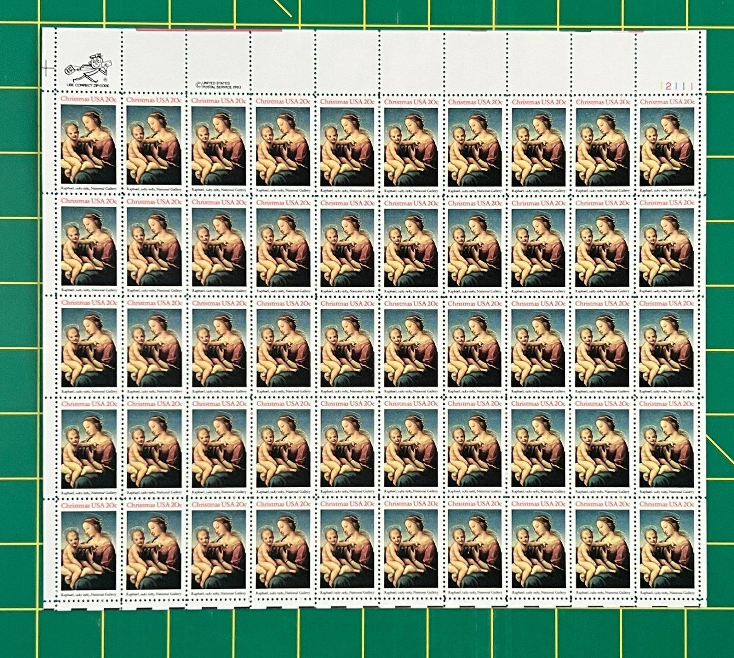 US 2063 Mint Sheet (MNH) Christmas Raphael Madonna 20-Cent 1983 ZAYIX