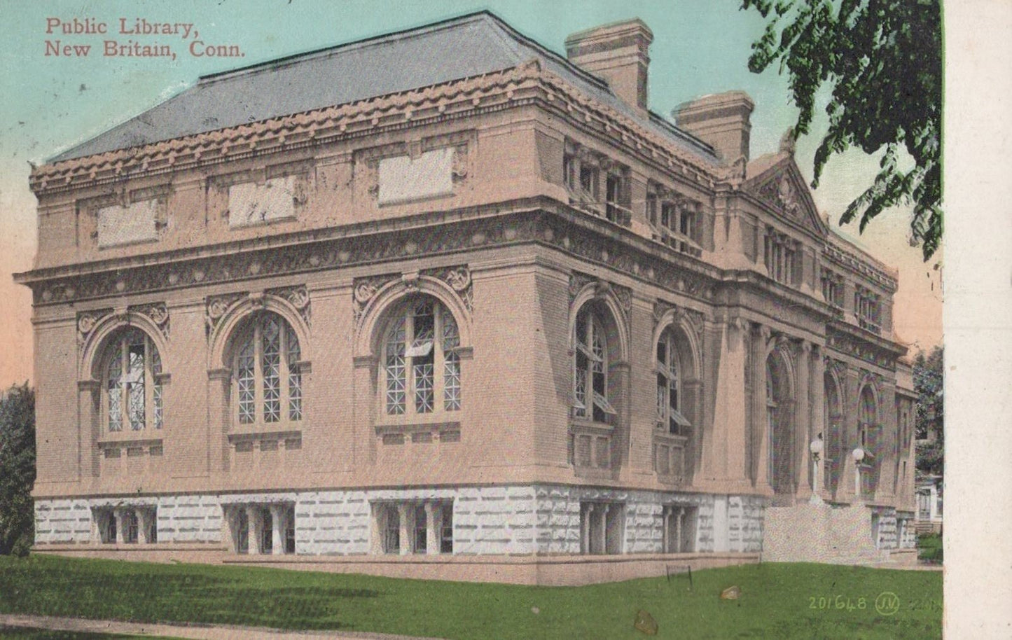 New Britain CT Public Library 1908 Postcard Chas Hultgren Mailed ZAYIX