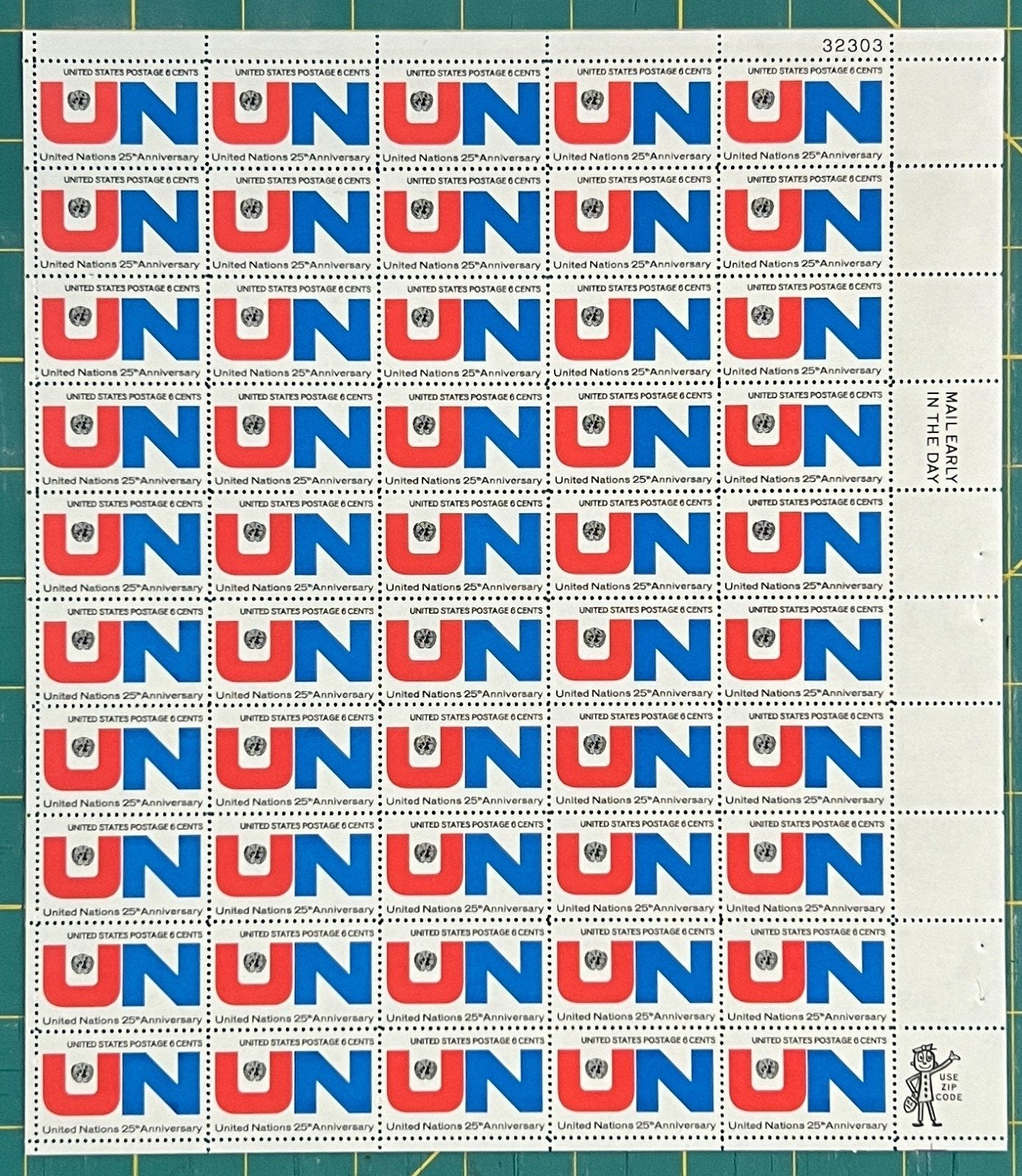 US 1419 Mint Sheet (MNH) United Nations 25th Anniversary 6-Cent 1970 ZAYIX