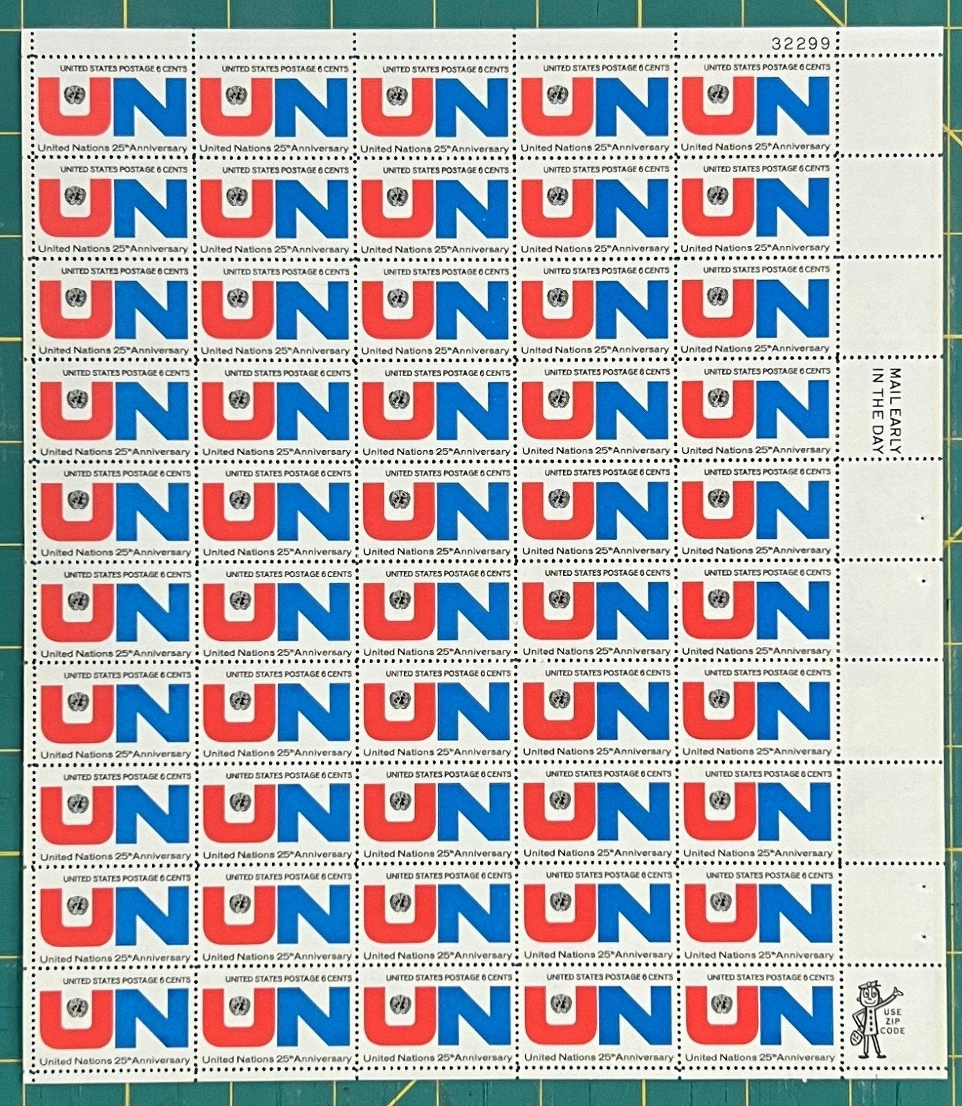 US 1419 Mint Sheet (MNH) United Nations 25th Anniversary 6-Cent 1970 ZAYIX
