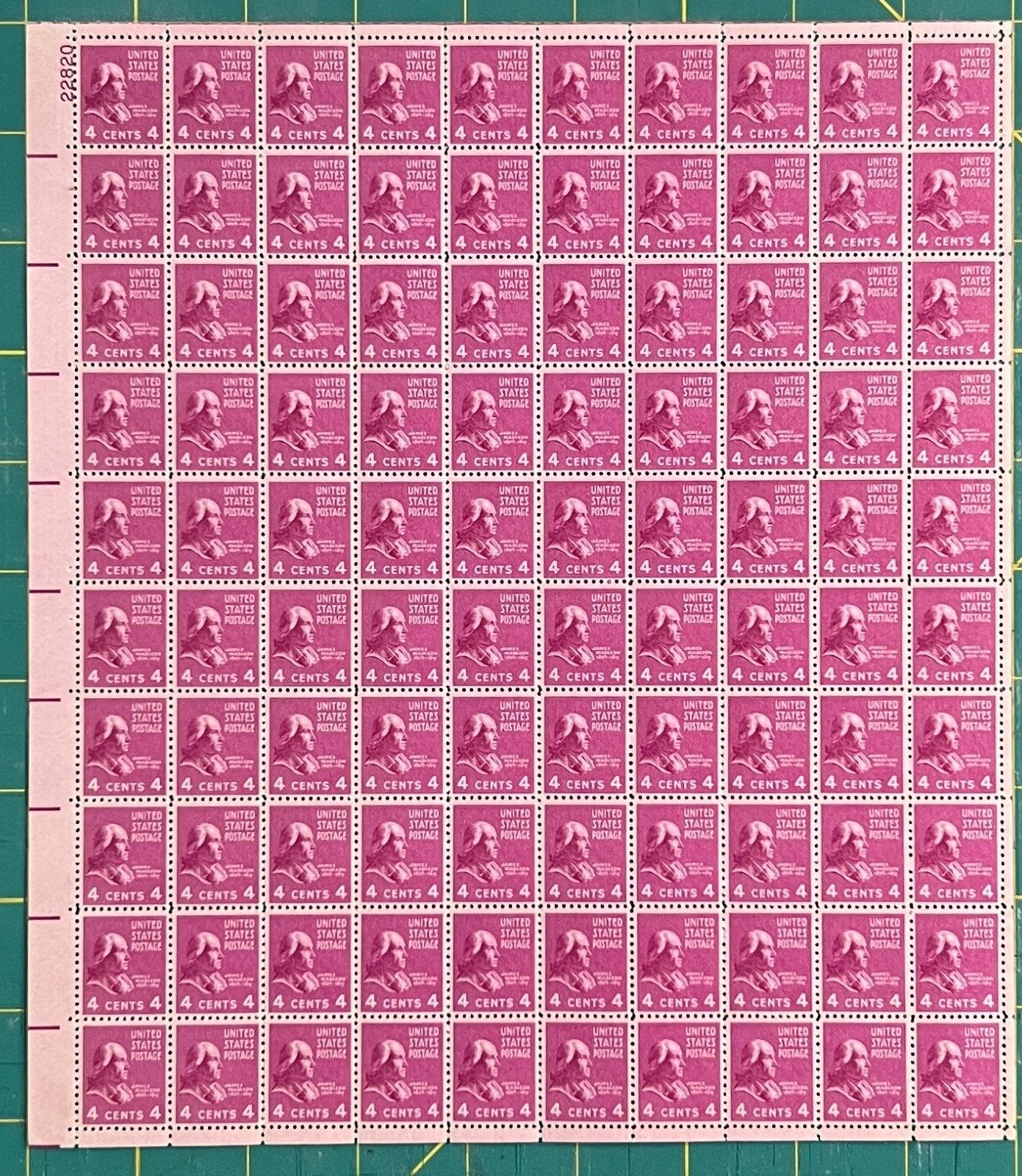 US 808 Mint Sheet (MNH) James Madison Presidential Series 4-Cent 1937 ZAYIX