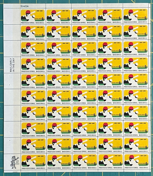 US 1381 Mint Sheet (MNH) Professional Baseball 100th 6-Cent 1969 ZAYIX