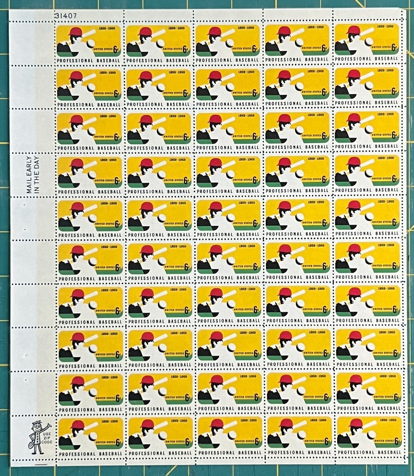 US 1381 Mint Sheet (MNH) Professional Baseball 100th 6-Cent 1969 ZAYIX