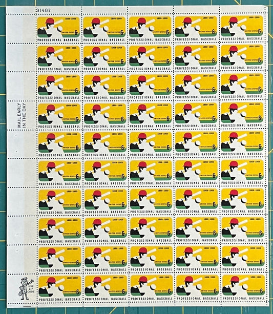 US 1381 Mint Sheet (MNH) Professional Baseball 100th 6-Cent 1969 ZAYIX