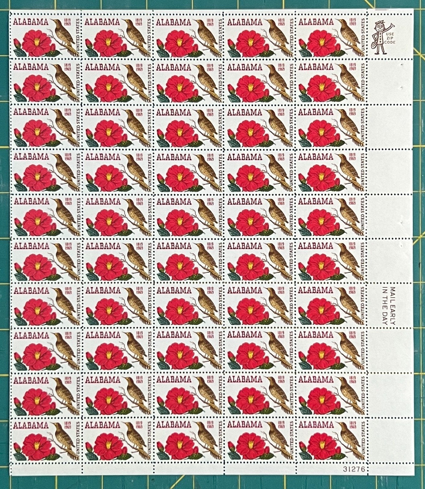 US 1375 Mint Sheet (MNH) Alabama Statehood 150th Anniversary 6-Cent 1969 ZAYIX