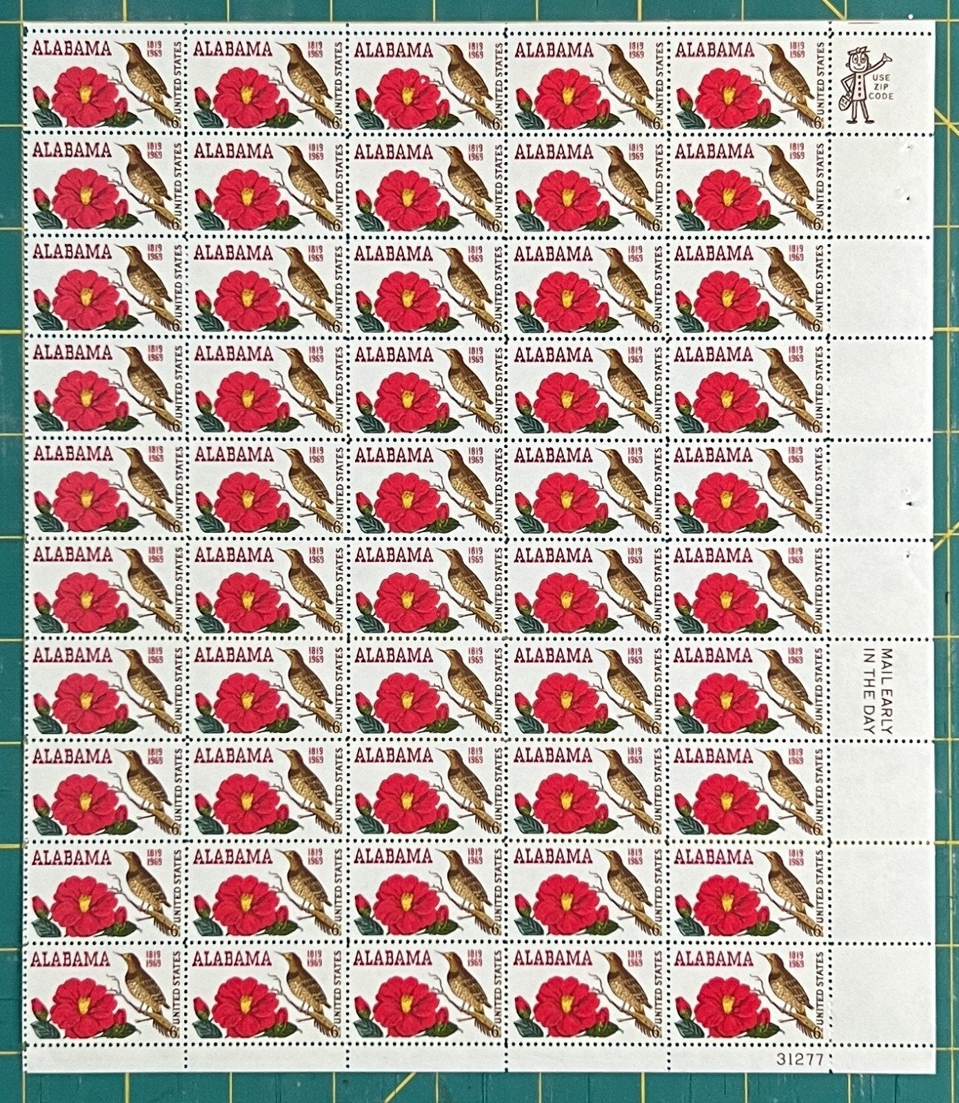 US 1375 Mint Sheet (MNH) Alabama Statehood 150th Anniversary 6-Cent 1969 ZAYIX