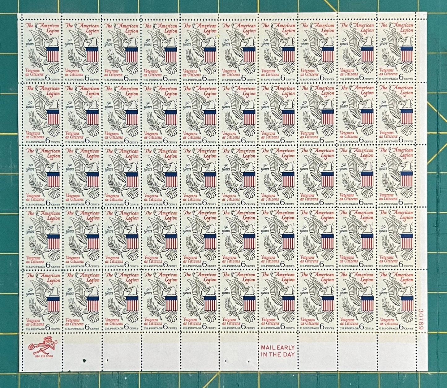 US 1369 Mint Sheet (MNH) American Legion 50th Anniversary 6-Cent 1969 ZAYIX