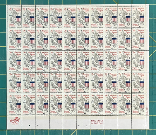 US 1369 Mint Sheet (MNH) American Legion 50th Anniversary 6-Cent 1969 ZAYIX