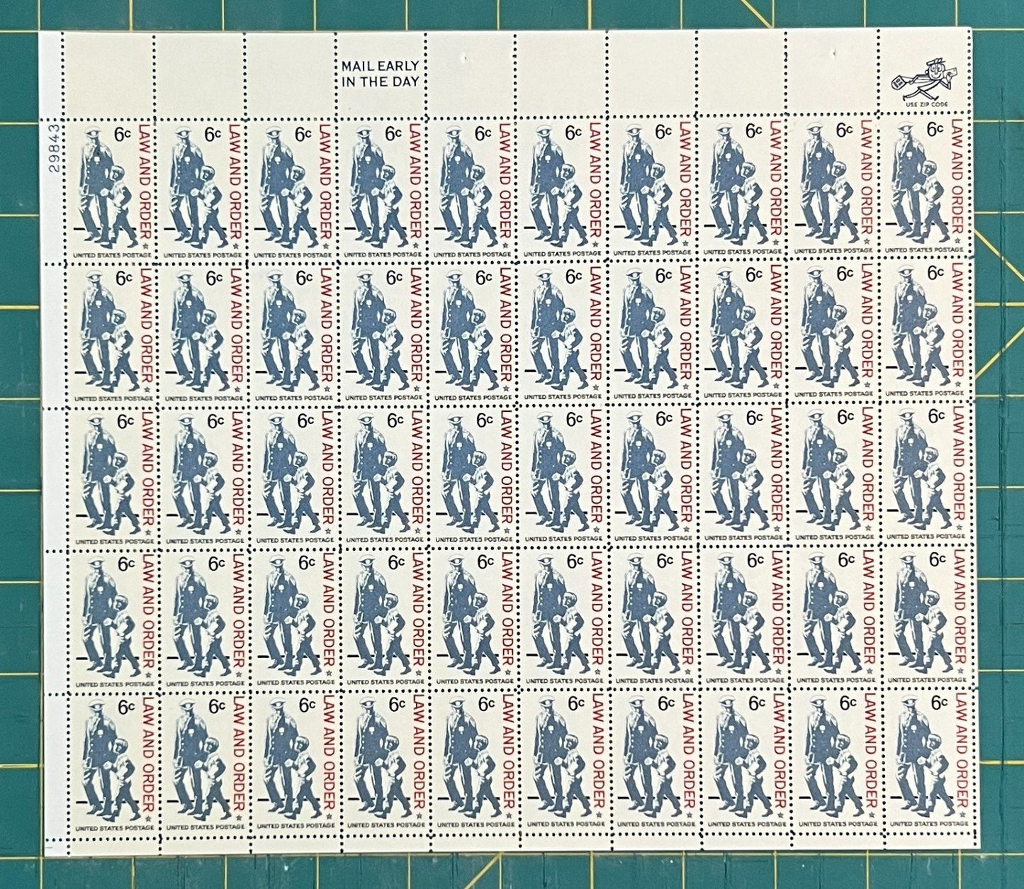 US 1343 Mint Sheet (MNH) Law and Order Policeman & Child 6-Cent 1968 ZAYIX