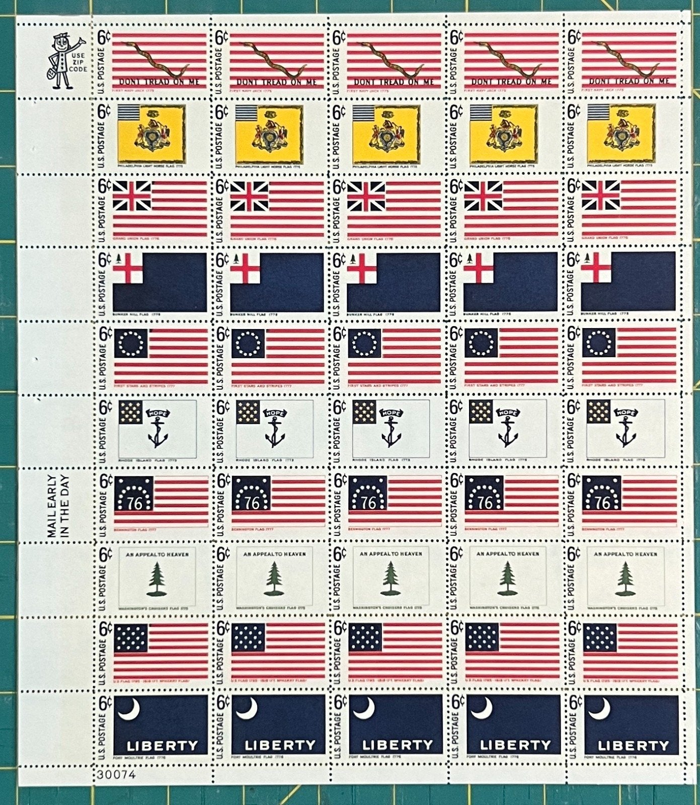 US 1345-1354 Mint Sheet (MNH) Historic American Flags (PB20) 6-Cent 1968 ZAYIX