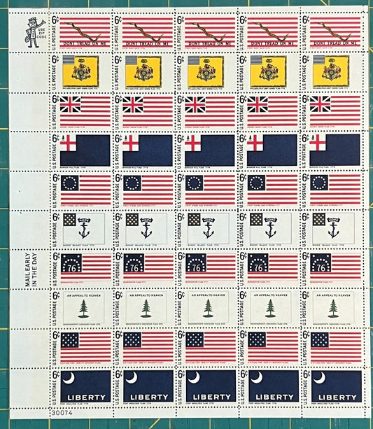 US 1345-1354 Mint Sheet (MNH) Historic American Flags (PB20) 6-Cent 1968 ZAYIX