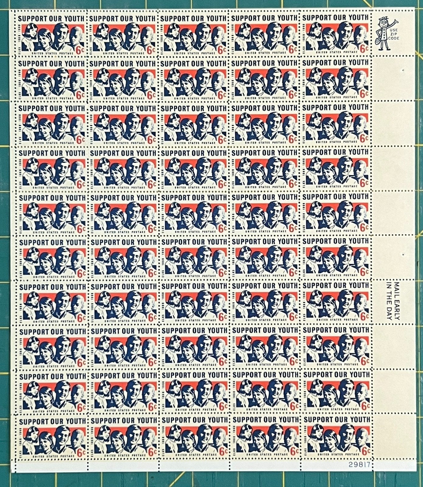 US 1342 Mint Sheet (MNH) Support Our Youth - Elks 6-Cent 1968 ZAYIX
