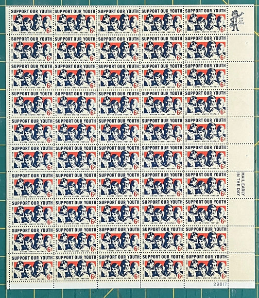 US 1342 Mint Sheet (MNH) Support Our Youth - Elks 6-Cent 1968 ZAYIX