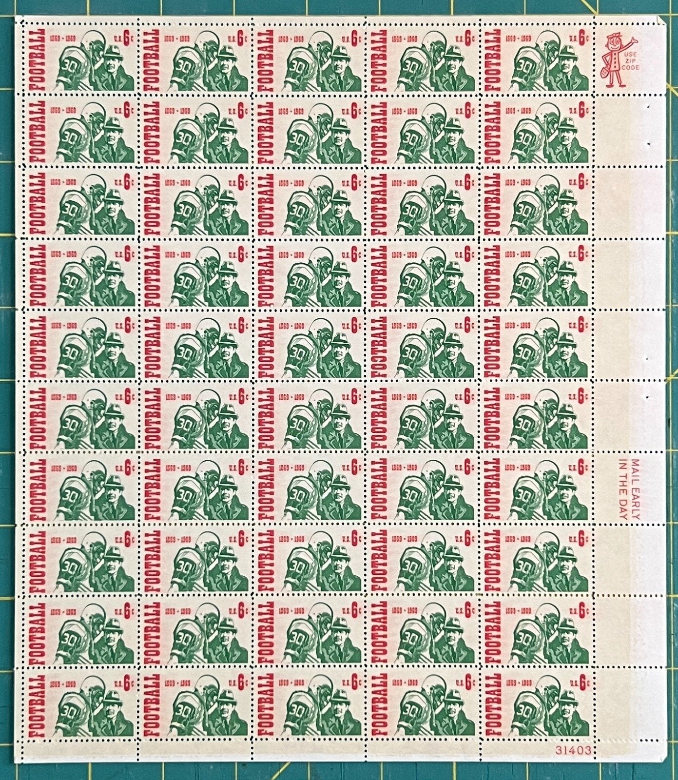 US 1382 Mint Sheet (MNH) College Football 100th Anniversary 6-Cent 1968 ZAYIX